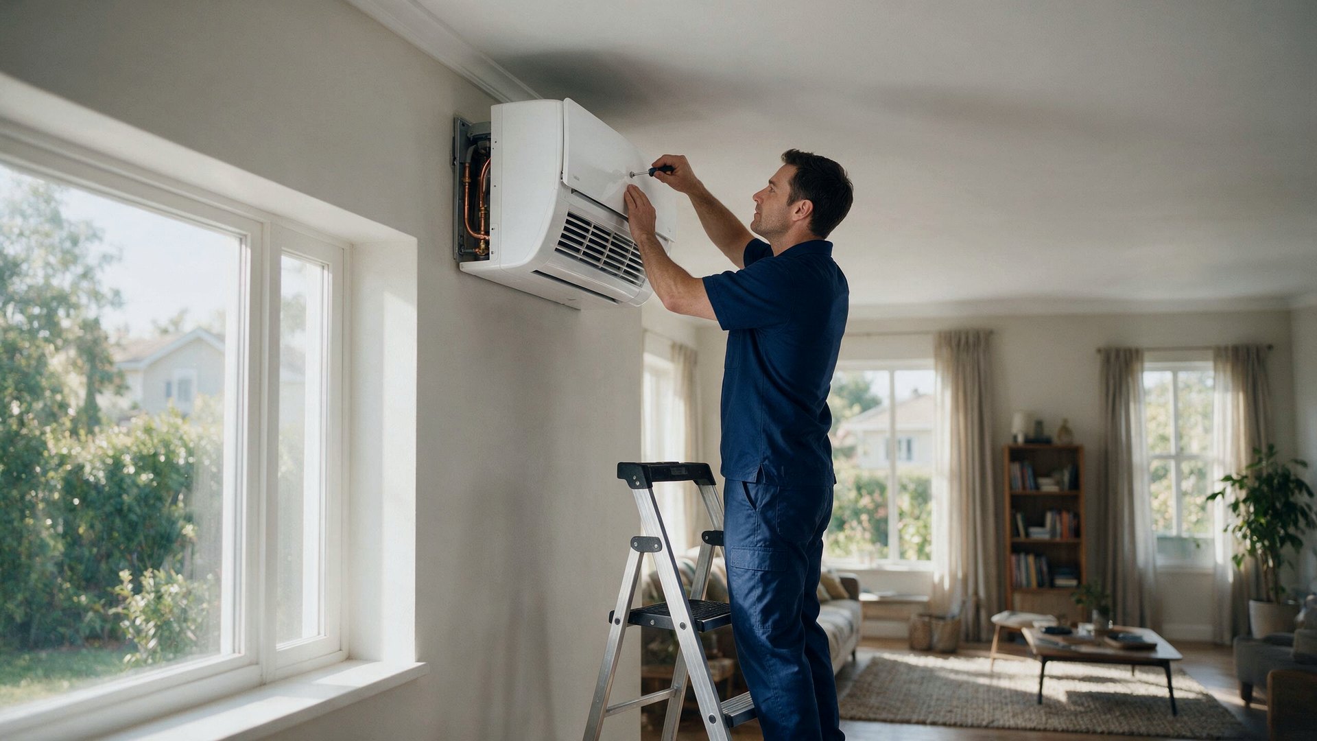 Técnico de Clima Crys instalando un minisplit en el interior de una casa